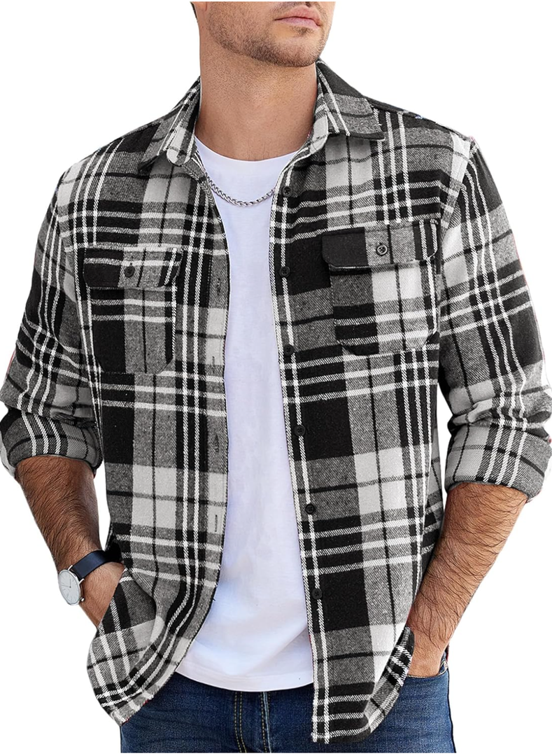 COOFANDY Mens Flannel Shirts Long Sleeve Plaid Shirt Jacket Button Down Shirt with Pockets, Medium
