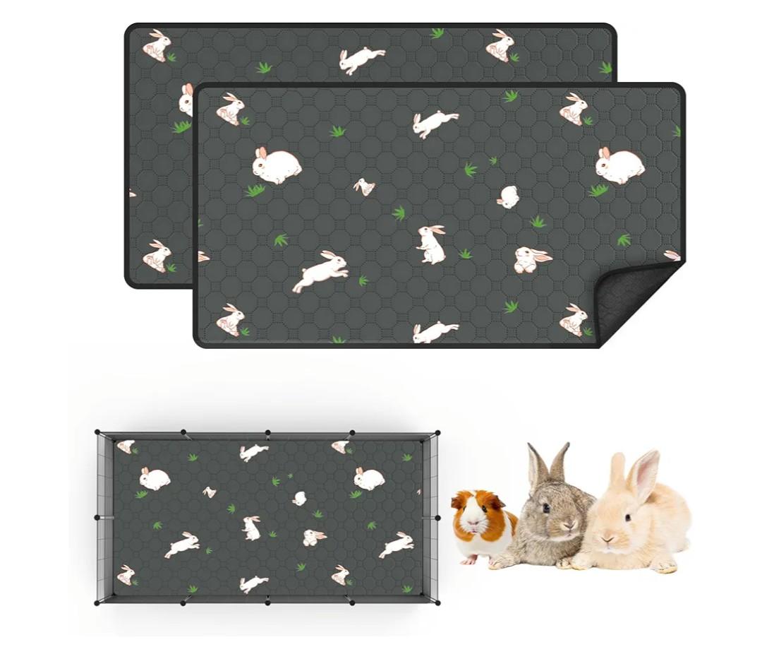 2-Pack Guinea Pig Cage Liner, 24" x 47" Reusable Guinea Pig Bedding Washable Absorbent Pee Pads for Dogs Rabbit Chinchilla Hamster, Leakproof & Anti Slip