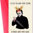 6 x Creepy Michael Myers Christmas Cards Gifts for Women Men, Christmas Gift for Him Her, Horror Movies Killer Xmas Card, Christmas Holiday Card, Holiday Gifts Idea, Funny Christmas Gifts for Friend Family (BX045)