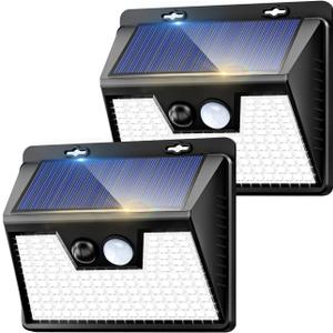 Solar Lights Outdoor 2 Pack, 140LED/3 Modes Motion Sensor Wall Lights Solar Powered, Wireless IP65 Waterproof Solar Lights Outside Bright for Deck Steps Fence Patio Front Door Pathway, White