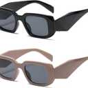 Verfimaci Trendy Rectangle Sunglasses for Women Man Square Sun Glasses (Black Frame Grey Lens+brown Frame Grey Lens)