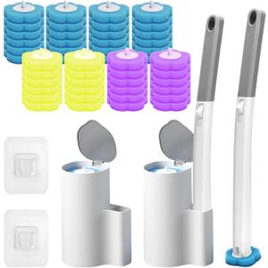 2 Pack Disposable Toilet Bowl Cleaner Wand and Holder Set, Toilet Brush Disposable with 48 Cleaner Refills Extended Handle for Toilet Bowl Cleaners Disposable, Bathroom Cleaning, Bathtub