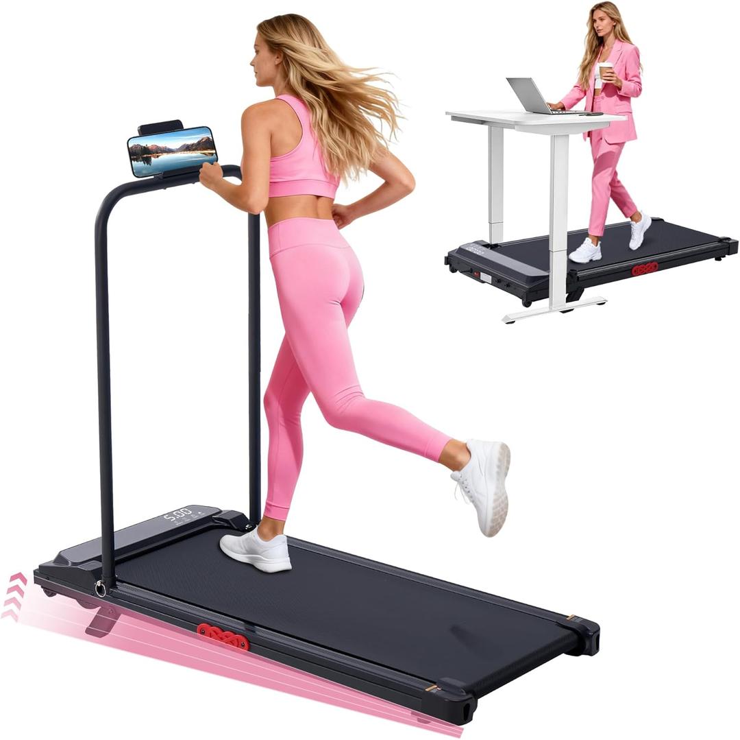 Walking Pad with Handle Bar and Incline, 3.0HP Electric Portable Small Treadmills with Incline for Home Small Spaces, 0.6-7.6MPH Compact Walking Pads Treadmill with Handles, 350LBS (Black 1)