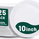 DaYammi 100% Compostable Paper Plates 10 Inch, 125-Pack Heavy Duty Paper Plates Bulk,Biodegradable Bagasse,Eco-Friendly Disposable Dinner Plate for BBQ,Picnic,Party (BPI Certified,Microwaveable)