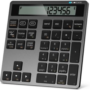 Rechargeable Wireless Number Pad for Laptop, 34 Keys Numeric Keypad with Dual Bluetooth & Display, 2-in-1 Numpad and Calculator, Slim Portable Number Pad Keyboard for Windows, Mac, PC, Tablet