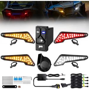 UTV Turn Signal Kit with White DRL/Red Running Light 4-in-1 Rocker Switch 110DB Horn Pre-Wired Plug & Play UTV Universal Street Legal Blinker kits for Polaris, Can-Am, CFMOTO for Side By Side