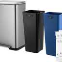 Home Zone Living 13 Gallon Kitchen Trash Can with Dual Compartments for Recycling, Stainless Steel, Silver, 50 Liters Total