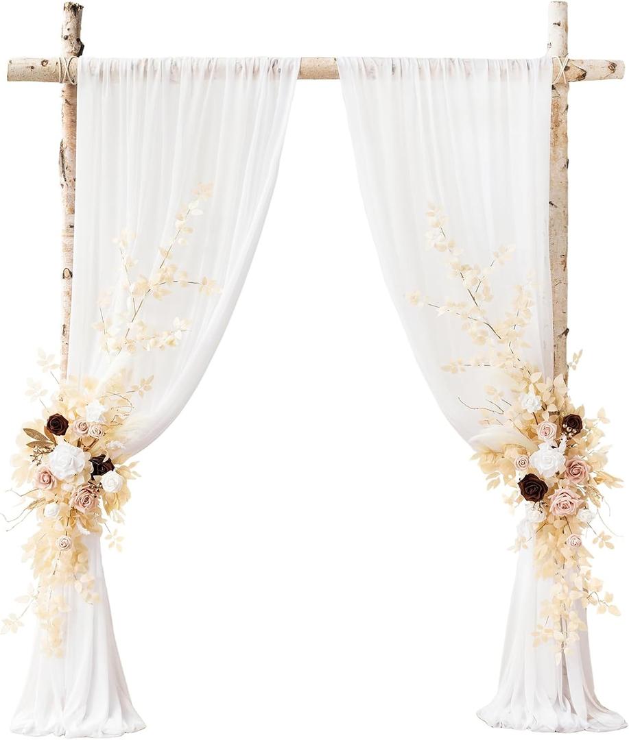 Ling's moment Wedding Arch Flowers for Wedding Ceremony Arrangement Decor, 2 Pcs Fake Flowers Swag Floral Garland Decoration, 2pcs Drapes Kit, Backdrop Stand for Party Wedding Gifts|Beige
