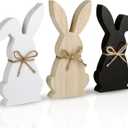 Easter Decorations for the Home, 3 pcs Easter Bunny Wooden Table Centerpiece Signs Rustic Tiered Tray Farmhouse Decor for Gifts, Black, White, Natural Wood Color