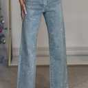 Unybwonn Straight Leg Rhinestone Jeans High Waist Pearl Sparkly Denim Pants (Blue, M)