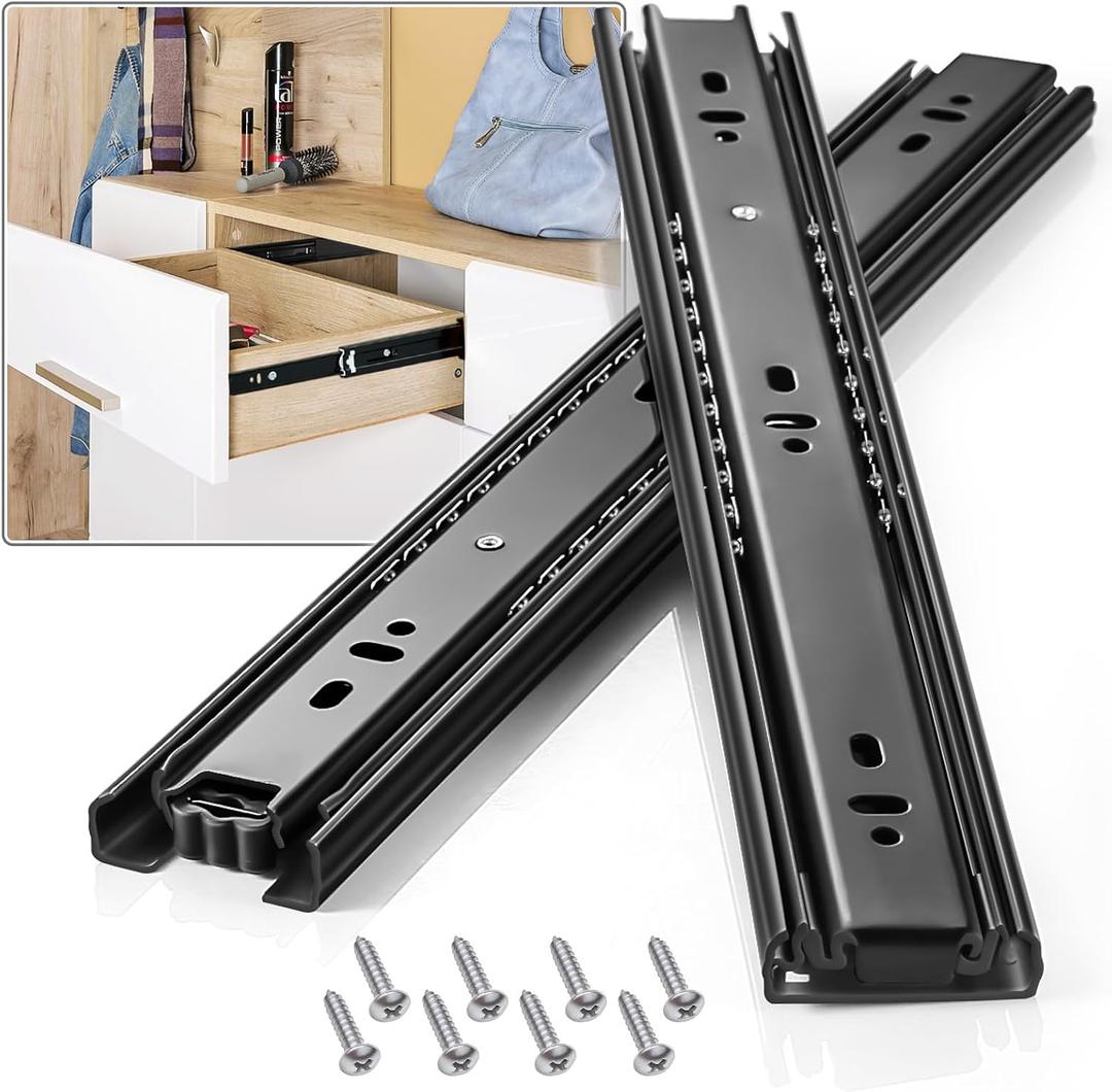 Drawer Slides 1 Pair Full Extension 10 12 14 16 18 20 22 24 inch Side Mount Rails Dresser Cabinet Bracket Replacement Ball Bearing Tracks Guide Metal Runner 100 LB (Basic-1 Pair, 20 Inch)