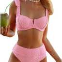 SOLY HUX Women's High Waisted Bathing Suit Tie Shoulder Underwire Summer Swimsuit Bikini Set, Pink, L