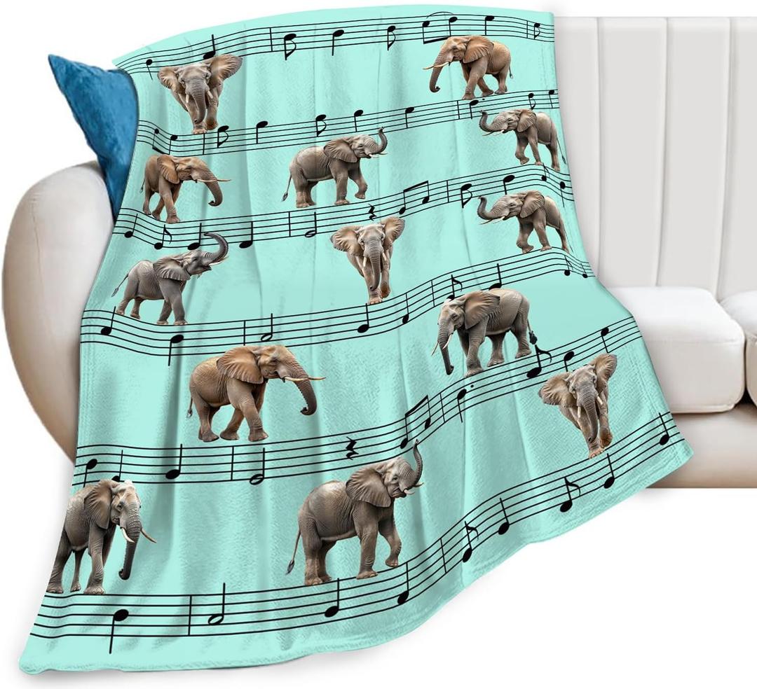 Elephant Blanket Musical Notes Decor Throw Blanket Super Soft Flannel Lightweight Fluffy Plush Fuzzy Fleece Blanket Gifts for Girl Woman Boys Kids Adults Man for Bed Sofa 40"X50"
