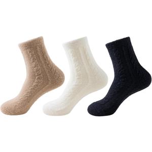 Womens Cozy Crew Socks Soft Winter Sleeping Christmas Fuzzy Ankle Socks 3 Pairs Size 5-10 (Solid Color a)