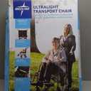 Medline Ultra Lightweight Transport Wheelchair for Adults, Foldable, 19-Inch Seat Width, Red Frame, Black Upholstery