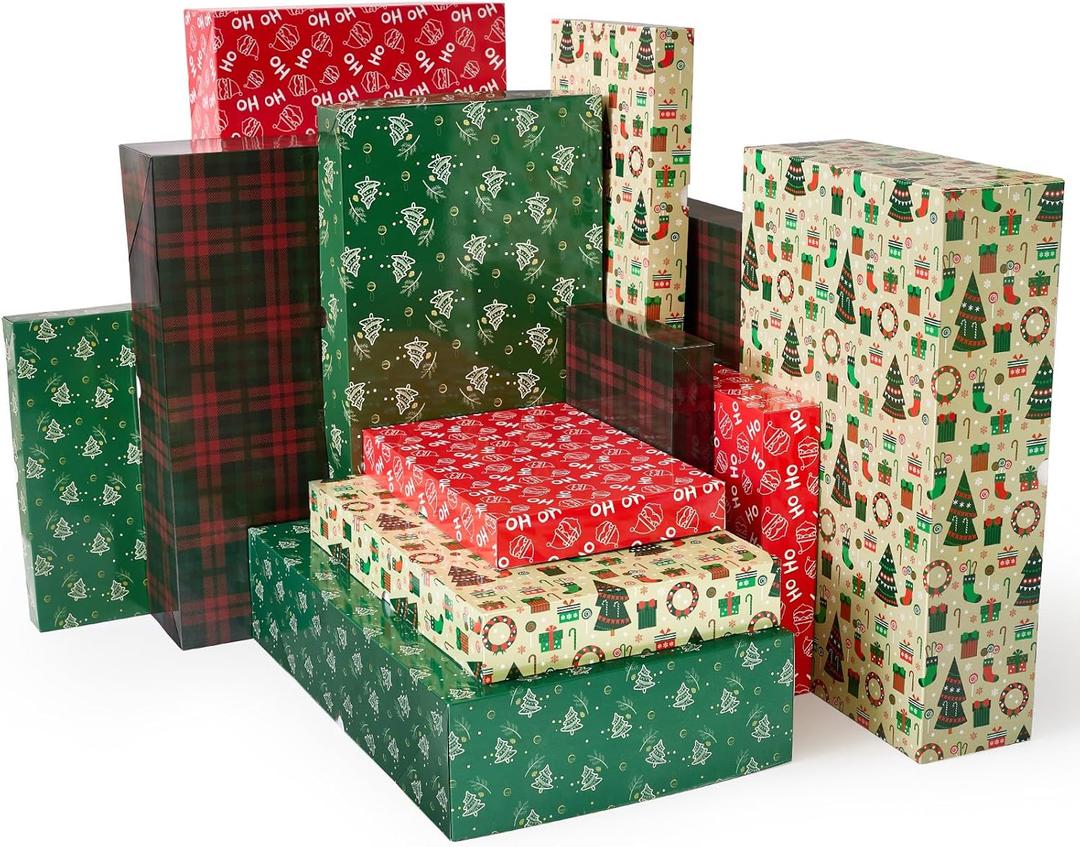 YANGTE 12 Pack Large Christmas Boxes for Presents, Assorted Sizes Christmas Gift Boxes with lids, 17" Premium Clothing Boxes for Robe and Shirt