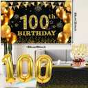 100th Birthday Decorations Men Women with 100th Birthday Banner, Black and Gold Table Cloth, Number Balloons, Large Sash,Cake Topper and Candles
