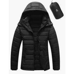 ASPO Women's Packable Puffer Jacket Lightweight Waterproof Warm Full Zip Quilted Winter Coat with Hood, Size 3XL