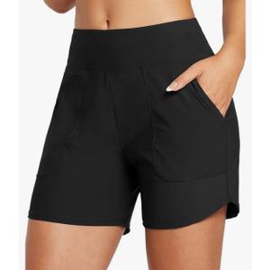 baleaf Women's High Waisted Swim Board Shorts Quick Dry Swimsuits Bottoms Trunks with Pockets Size L