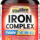 Iron Supplement for Women & Men, with Vitamins C, B6, B12 & Folate for Iron Deficiency, Blood Building & Energy Support, Stomach Friendly, Better Absorption, Non-GMO, No Gluten, 60 Vegan Caps (EXP. DATE 02/2028)