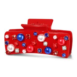 4th of July Patriotic Hair Claw Clips for Women Red White Blue Sparkle Crystal Pearl Stars Claw Clip American Flag Strong Hold Jaw Clip Independence Day Memorial Day Hair Accessories Gifts