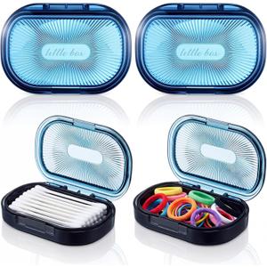 Kigley 4 Pcs Hair Tie Container Small Portable Travel Cotton Swab Holder Dispenser with Lid Plastic Box Storage Containers for Small Items, 3.94 x 2.76 Inch (Blue)