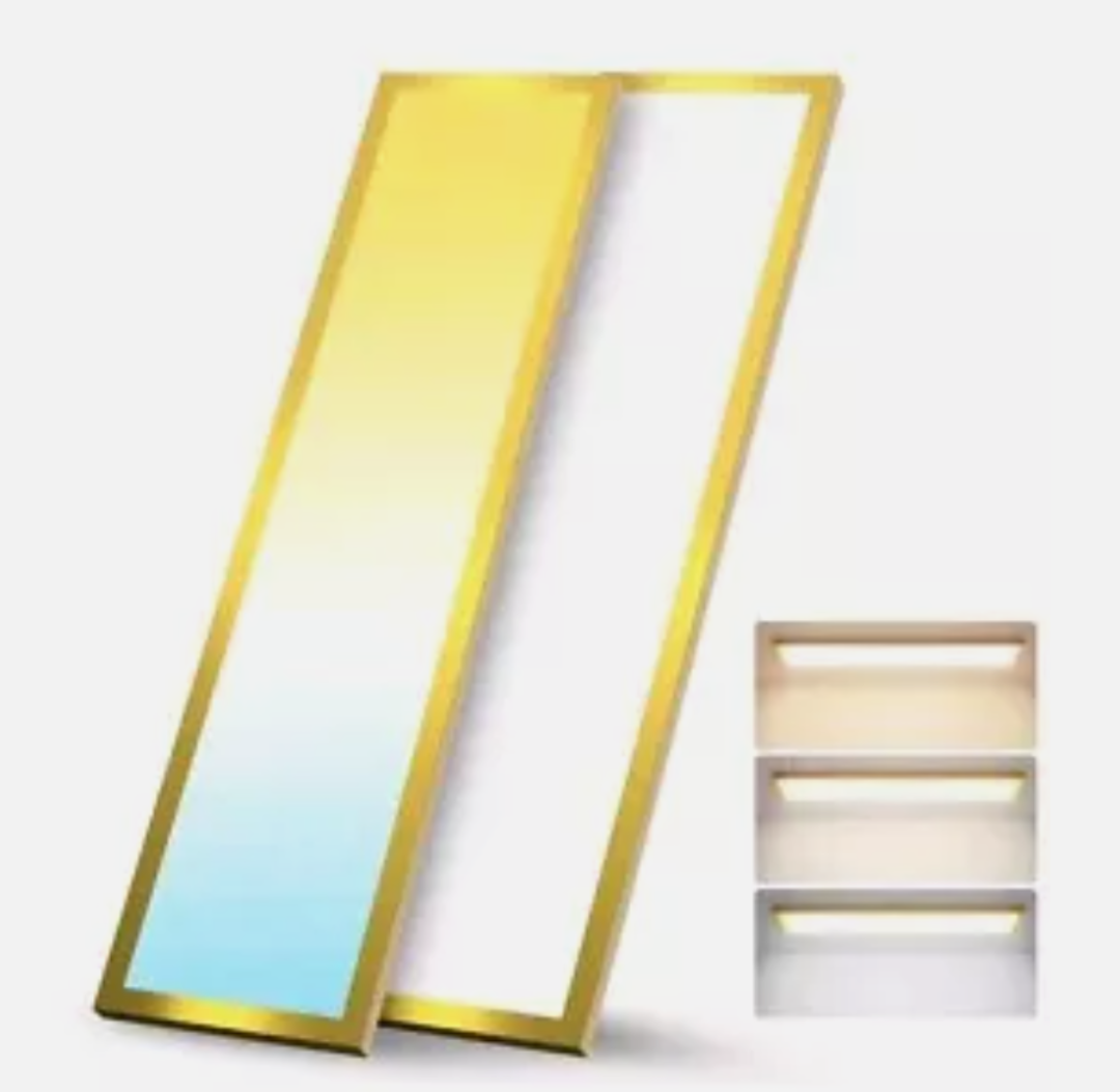 1x4 FT LED Flat Panel Light Surface Mount with Gold Border-50W 5500LM 120V 3000K/4000K/5000K Triac Dimming 10%-100% Kitchen Lights Ceiling Flush Mount for Garage/Basement/Shop