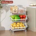 3-Tier Rolling Pantry Cart with Wheels, Stackable Wire Storage Floor Organizer for Kitchen Pantry Snack Shelves, Fruit Basket Stand, Vegetable Storage Rack for Food Snacks Onion Potato, White