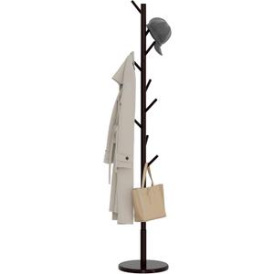 Wooden Freestanding Coat Tree with 4 Height Options and 9 Hooks, Sturdy Coat Rack Stand for Clothes/Bags/Hats, Save Space Coat Rack for Entryway, Bedroom, Office, Narrow Place (Coffee)