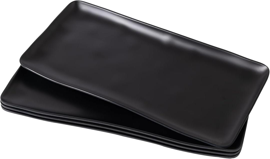 Melamine Rectangular Serving Platters and Trays set, set of 4,14 x 7 Matte Black Party Platter for Serving Food, Salad, Cheese and Fruits, Dishwasher Safe Trays/Platters for Entertaining