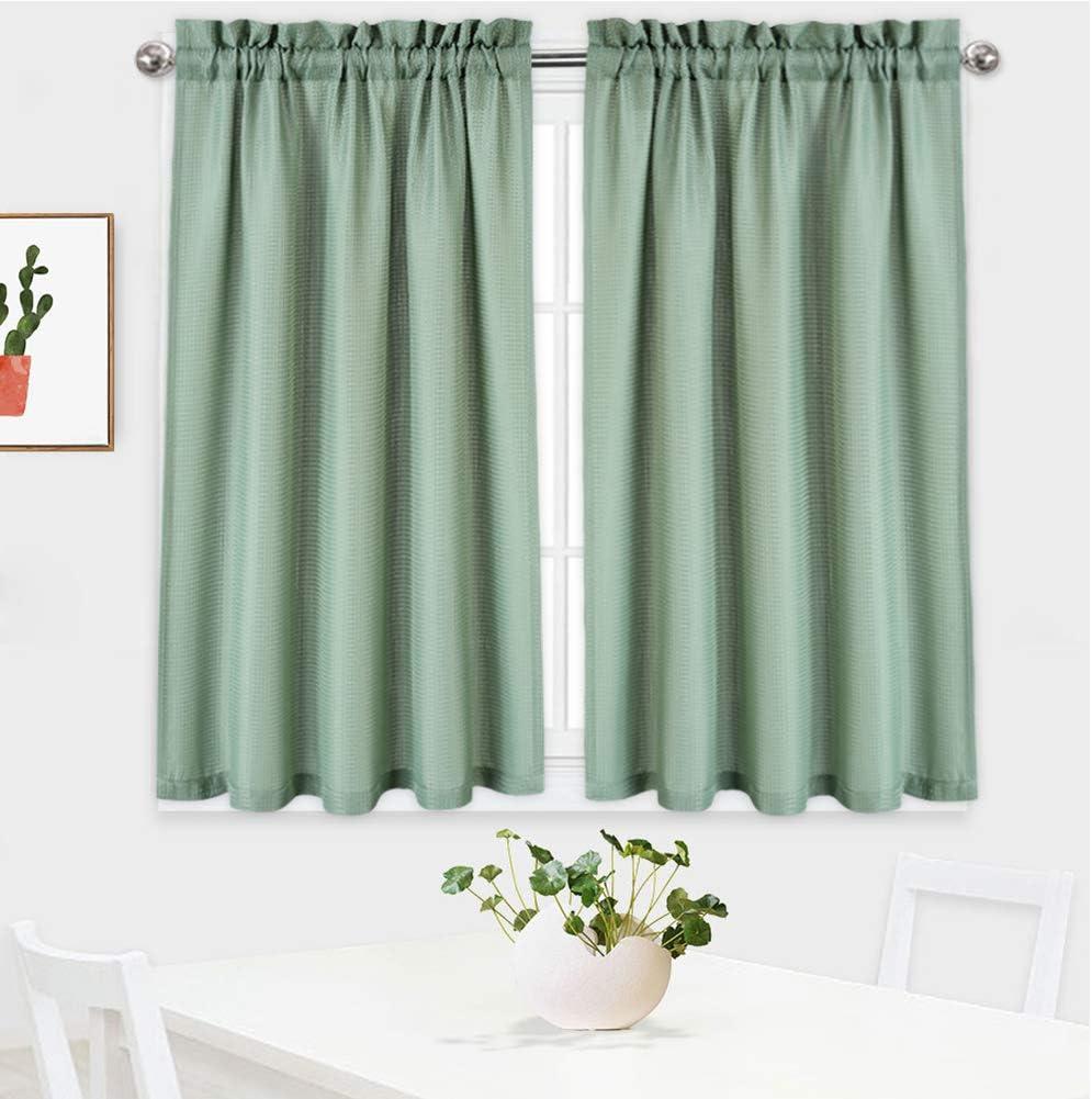 NANAN Kitchen Curtains 54 inch Long Casual Weave Small Window Curtain Kitchen Bathroom Basement Bedroom Drapes - 30" x 54", Sage, Set of 2