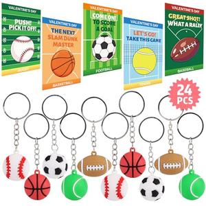 POATROZON 24 PackValentines Day Gifts for Kids Keychains with Valentine Gifts Cards for Boys Girls Classroom Exchange Stress Ball Sports