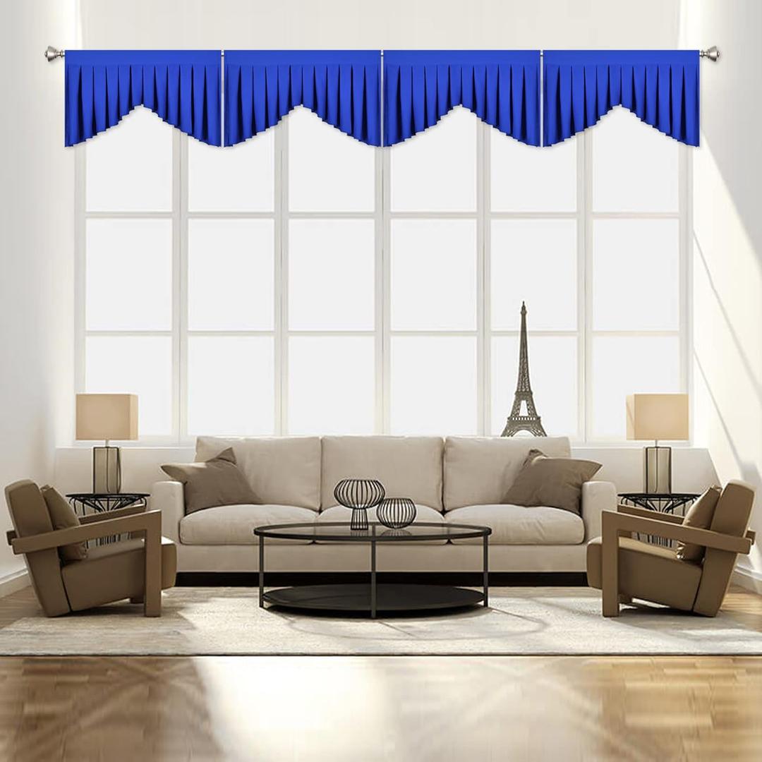 Royal Blue Valances for Living Room - Rod Pocket Valance for Window Toppers Window Curtains for Kitchen,Pack of 4 (Royal Blue, 39" W x 20" L)