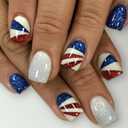 4th of July Press On Nails Extra Short Square,YEFIUO White Fake Nails Press ons Nail Art Tip Acrylic Nail Kit Glue on Nails Full Cover False Nails with Blue Red Contrast Stripe Design for Ma'am 24 Pcs 2 Pack