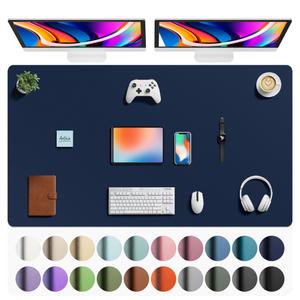 Aothia Faux Leather Desk Mat - Large Mouse Pad, Non-Slip PU Leather Blotter, Waterproof Writing Surface for Office and Home (Dark Blue, 63" x 24")