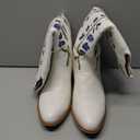 Cowboy Boots For Women, Cute Bluebonnet Floral Embroidered Fashion Country Boots Pointed Toe Chunky Heel Wide Calf Fancy White Cowboy Boots, Cowgirl Boots, 6