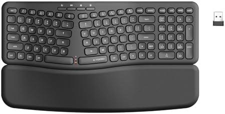 E-YOOSO Ergonomic Wireless Keyboard, Computer Keyboard with Detachable Wrist Rest, Split Design, Multimedia Hotkeys, 2.4GHz Ergo Cordless Keyboard for Laptop, PC, Mac, Windows