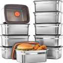 10 Pack Stainless Steel Food Storage Containers with Airtight Lids, 50 Oz Each - Stackable, Leakproof Kitchen/Freezer Meal Prep Containers (Dishwasher Safe)