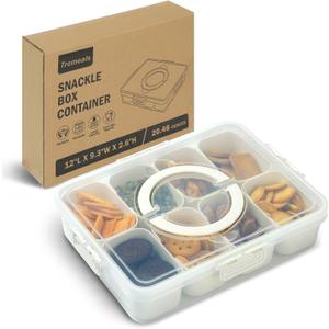 Divided Serving Tray for Candy, Condiment, Fruits and Nuts - Dishwasher Safe Snackle Box Container with Lid - Portable Charcuterie Board for Parties, Picnics, Travel and On-the-Go Snacking (8 Cups)
