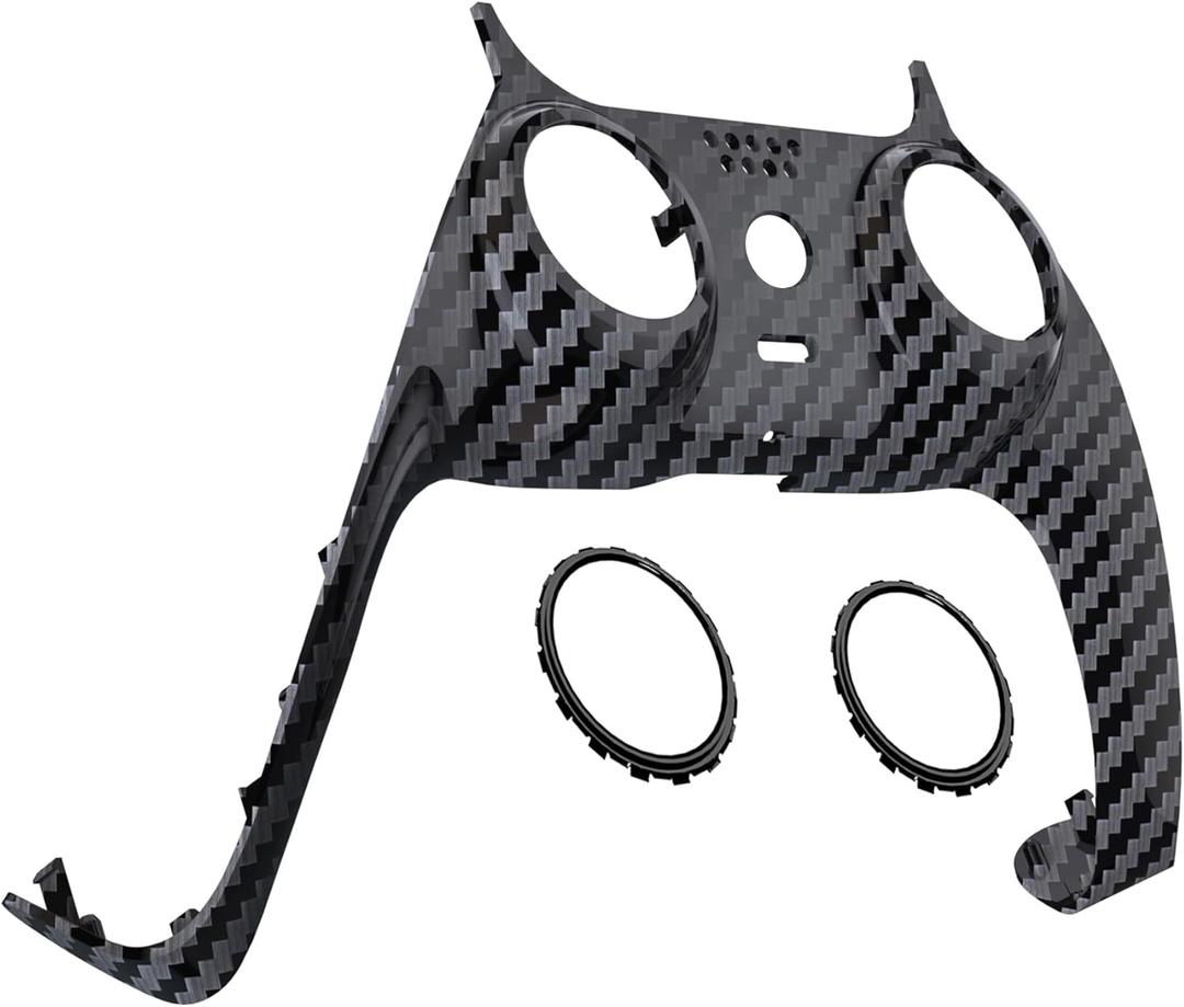 eXtremeRate Graphite Carbon Fiber Pattern Decorative Trim Shell Compatible with p s 5 Controller, DIY Replacement Clip Shell, Custom Plates Cover Compatible with p s 5 Controller with Accent Rings
