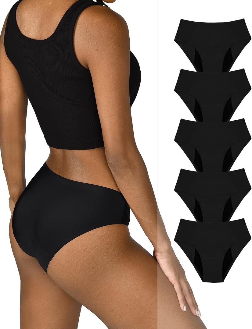 TIICHOO Period Underwear Heavy Flow High Waisted Period Bikini Panties Leakproof Underwear Briefs Pack of 5 (Large)