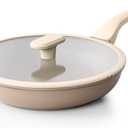 PRICUSIS Nonstick Frying Pan with Lid, Healthy Skillet, Egg Pan Nonstick Omelet Pan Chef's Pan, PFOA & PTFE Free, Induction Compatible (10 Inch W/L Natural Linen)