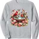Cardinal & Chickadee Birds Spring Flowers Sweatshirt Small