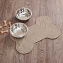 VHC Brands Indoor/Outdoor Pet Food Mat for Dogs Cats Kitchen Bone Rug (Natural, Small)
