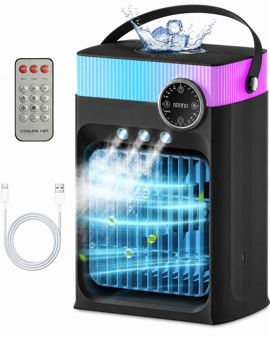 Portable Air Conditioner, Mini AC Unit for Bedroom1200ML Small Cooling Fan with Remote, 3 Mist 3 Speed 2-8H Timer Personal Air Cooler for Room Office Car, Black