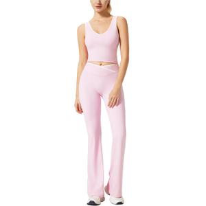 RXRXCOCO Women's Workout Sets 2 Piece Flare Leggings Butt Lifting Crop Tank Top Matching Set Colorblock Gym Yoga Outfits (Pink, S)