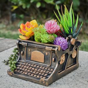 Typewriter Decorative Planter Plant Gift - Desk Decor Succulent Pot for Indoor Plants Typewriter Home Shelf Office Decor Small Flower Pot with Drainage