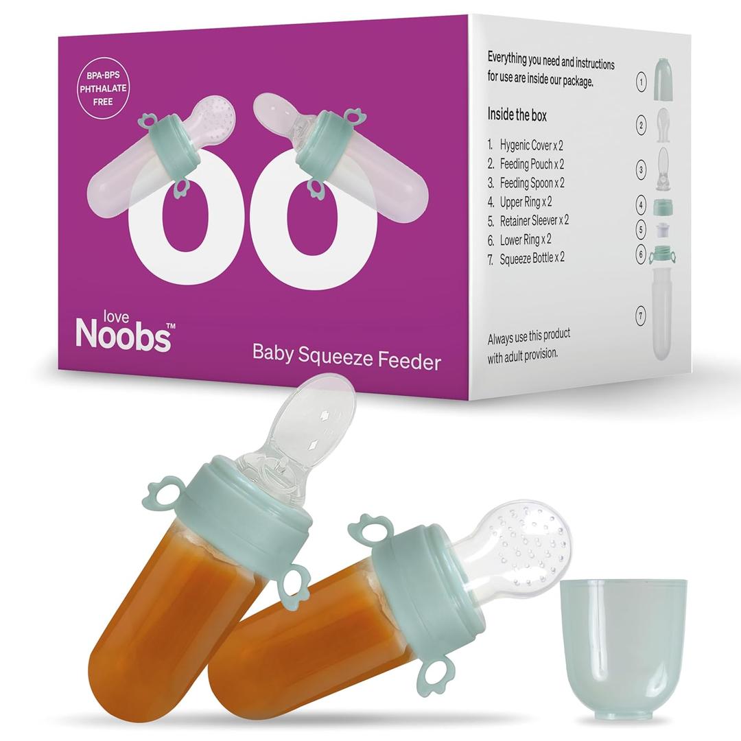 Baby Squeeze Food Dispenser by LoveNoobs, 2 Count, BPA/BPS Free, Use 3 Ways: Food Feeder + Feeding Spoon + Self Feeding Baby Bottle, Helps Motor Control Skills, 6+ Months, Mess-Free Toddler Feeder