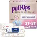 Pull-Ups & Huggies Skin Essentials Bundle: Pull-Ups Skin Essentials Training Pants for Girls, Size 2T-3T (16-34 lbs), 124 Count (4 Packs of 31) & Huggies Skin Essentials Baby Wipes, 6 Packs, 336 Count