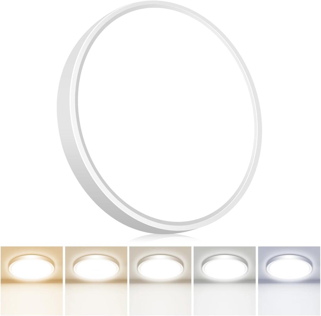 Flush Mount LED Ceiling Light Fixtures 5 Color Temperatures in One &100W Equivalent Flat Bathroom ceiling light, 7Inch 15W Thin Round White Surface Flushmount fixture for Closet, Bedroom, Kitchen, Hallway